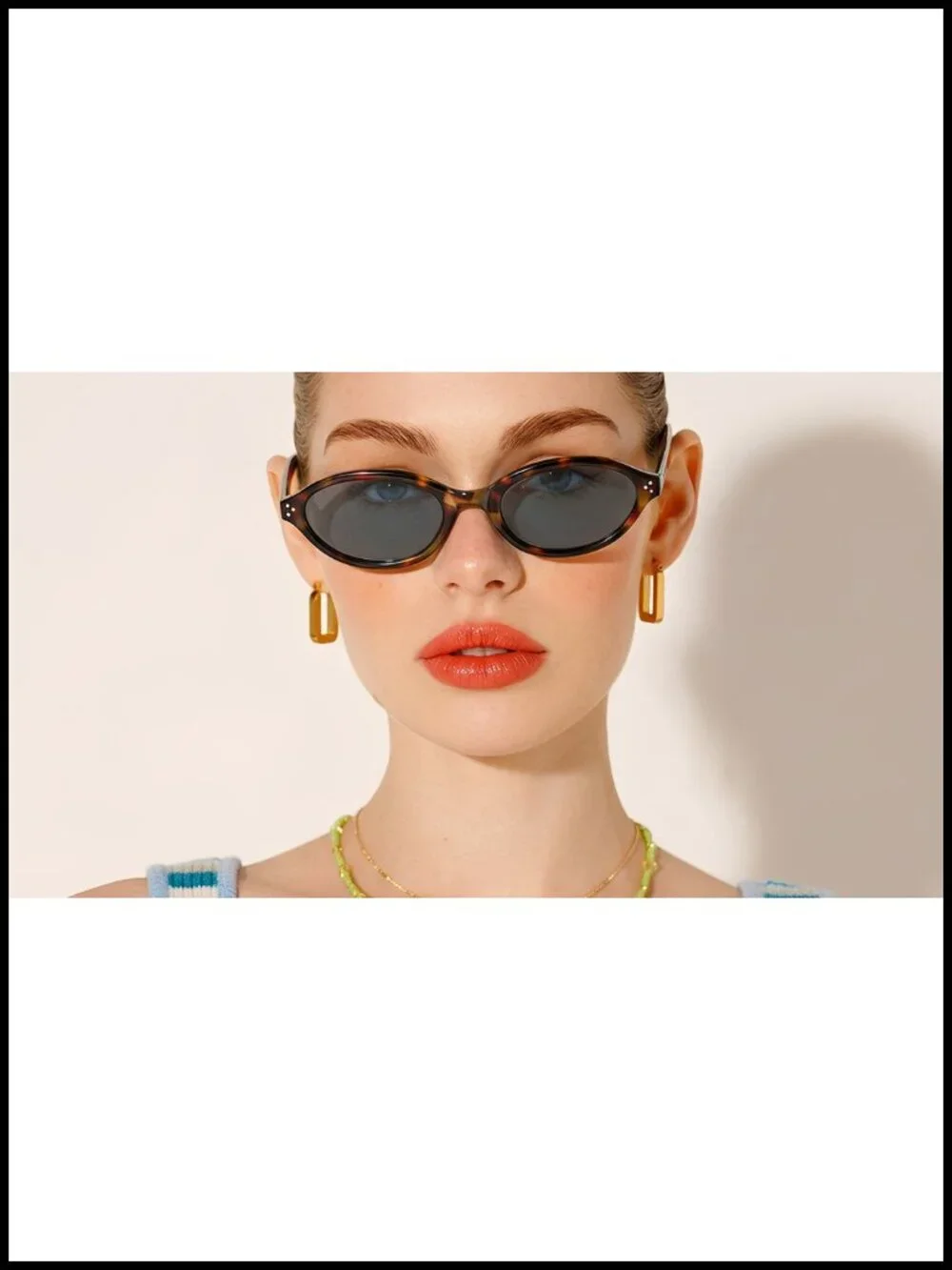 Vintage Oval Cat Eye Sunglasses, Y2K Retro Narrow Sunwear, UV400 Polarized